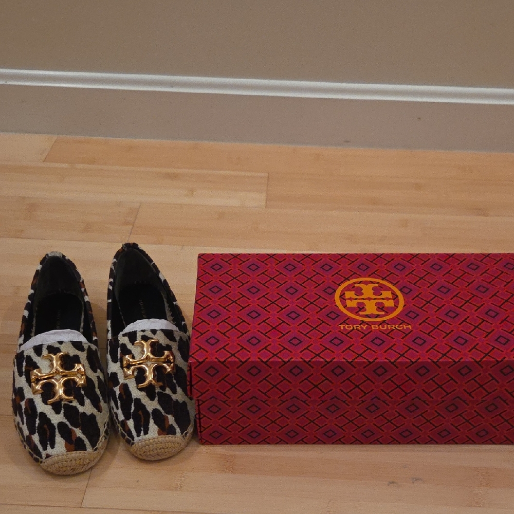 Tory Burch Leopard Print Flats with Gold Accents